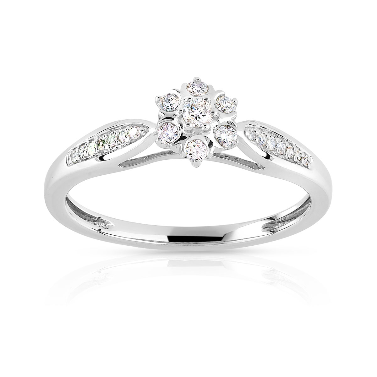 Bague or 750 blanc fleur diamants