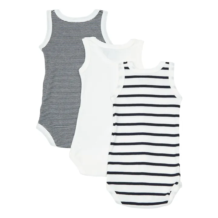 Petit Bateau Lot 3 Bodies Débardeur Marinière Coton Bio | Bleu