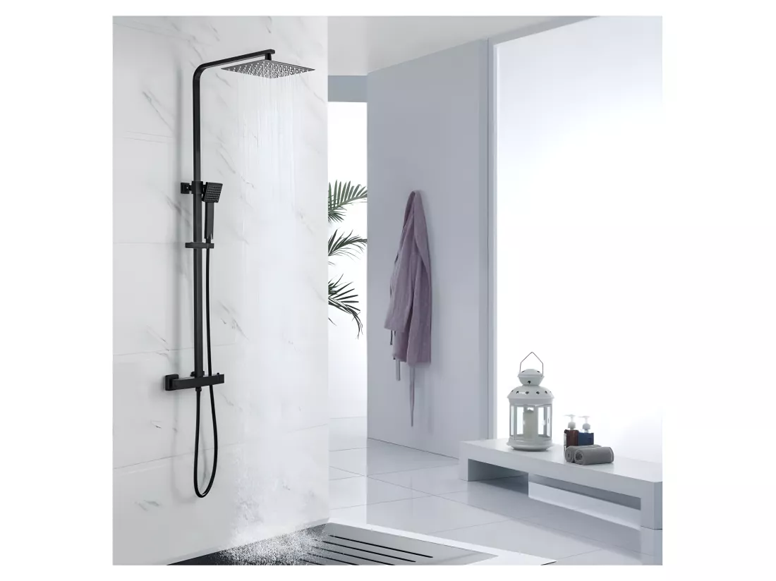 OCEANIC Colonne de douche - Mitigeur thermostatique - Pomme haute rectangle 30x20 cm - Noir mat