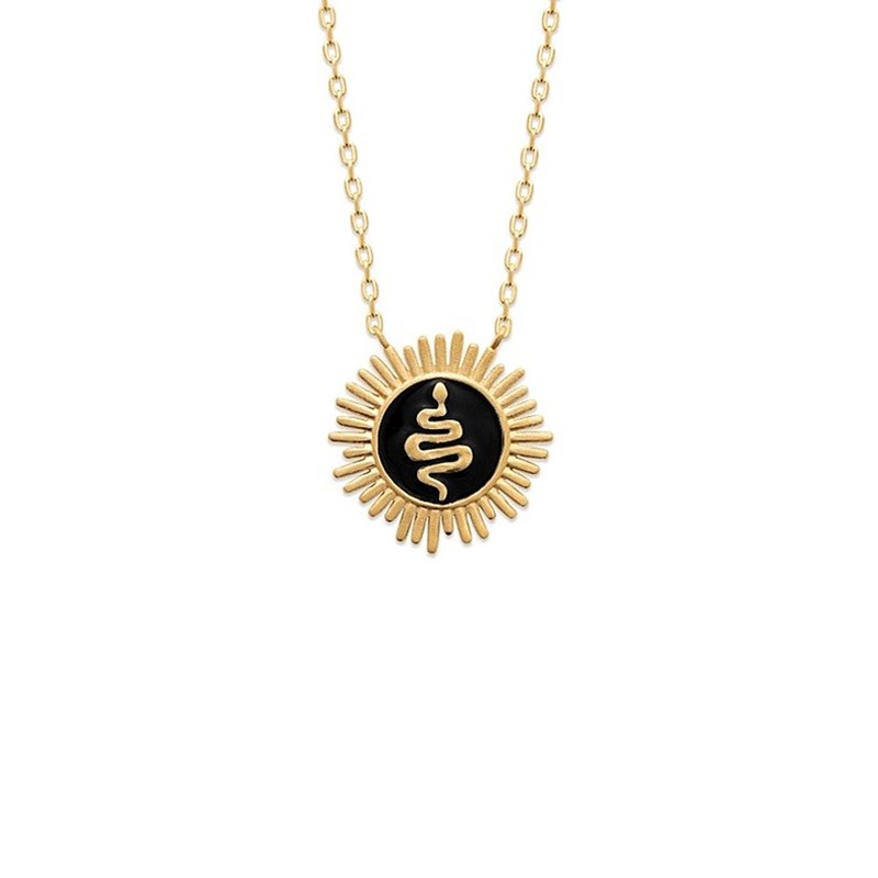 Collier serpent émail noir Plaqué OR 750 3 microns