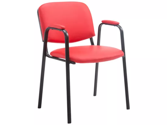 Lot de 4 Chaise de conférence - Similicuir & Métal noir mat - Rouge - Ken Pro
