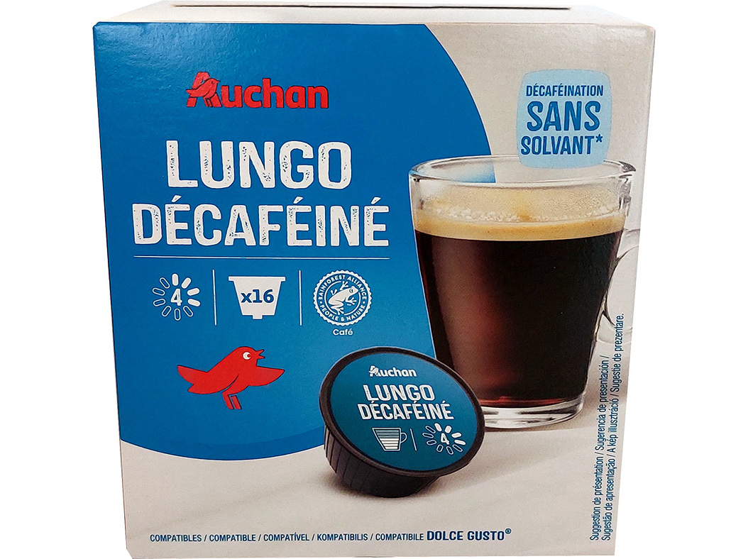 CÁPSULAS CAFÉ DG AUCHAN DESCAFEINADO LUNGO INT.4 16UN