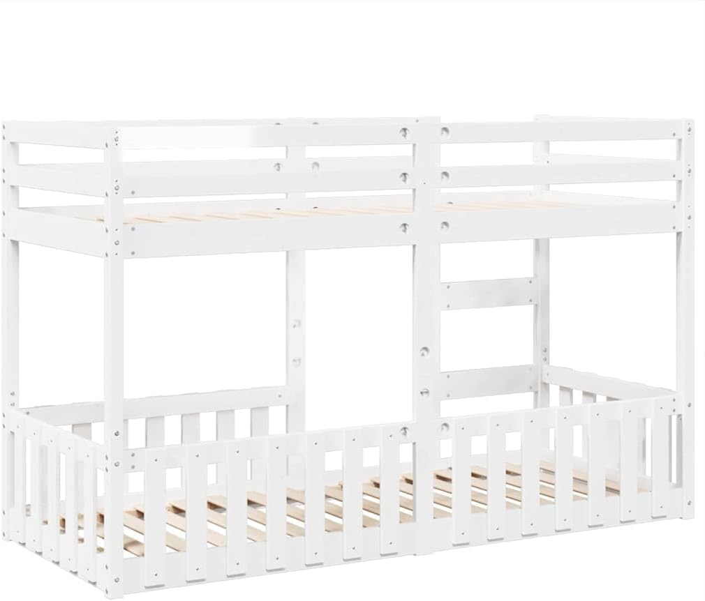 vidaXL Etagenbett, Kinderbett mit Rausfallschutz Leiter, Stockbett mit Lattenrost, Bett Holzbett Bodenbett, Weiß 75x190cm Massivholz Kiefer