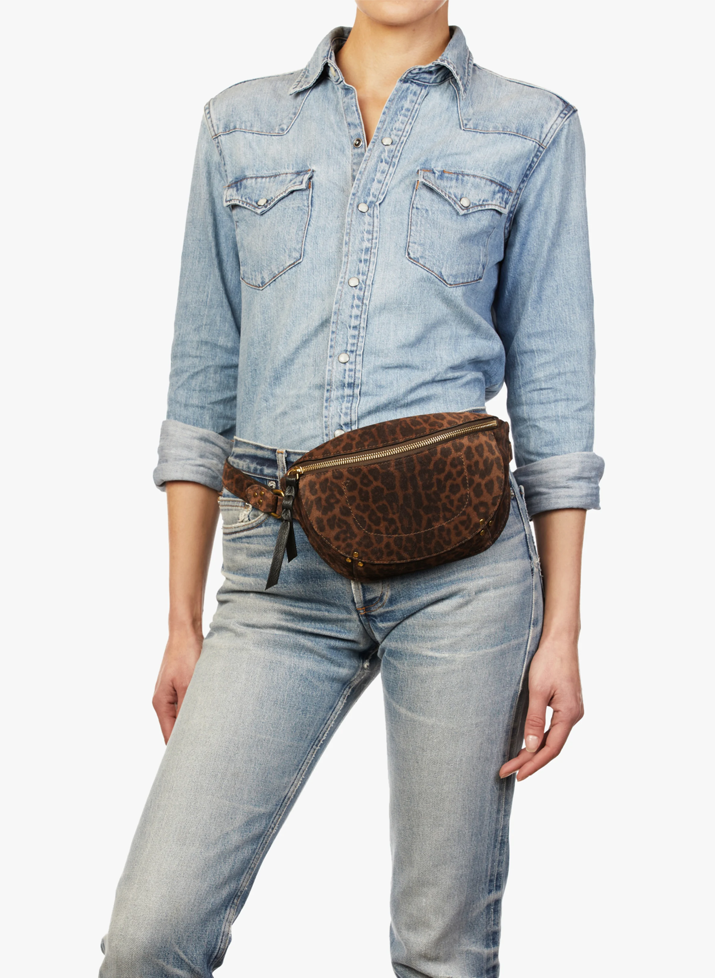 LINO - Sac banane imprimé en cuir velours| Marron