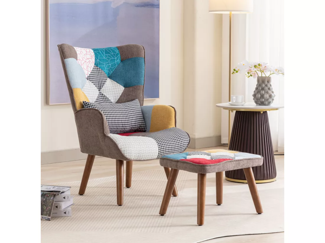 Chaise de loisirs assortie avec repose-pieds, fauteuil de salon avec dossier et coussin
