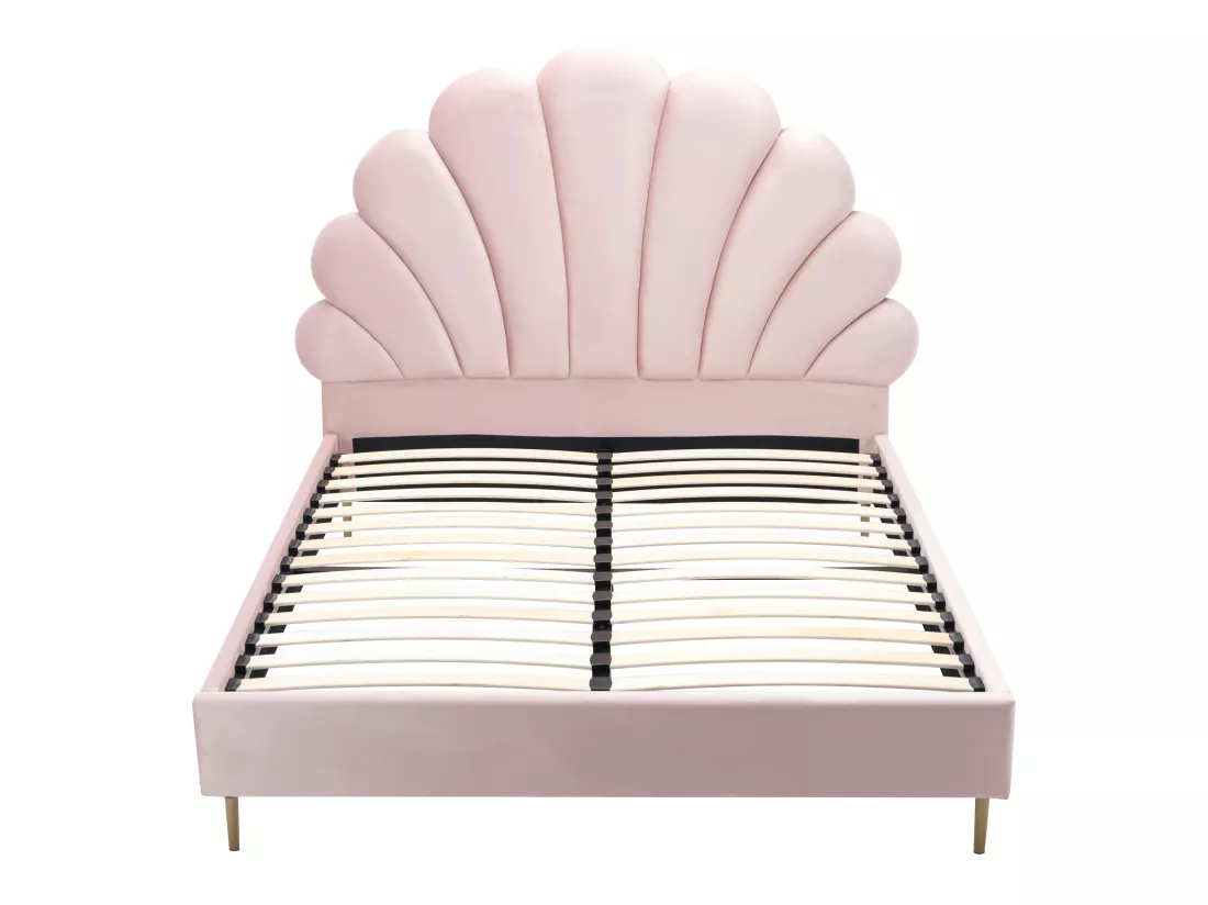 Lit coquillage 140 x 190 cm - Velours - Rose - LIVAYA