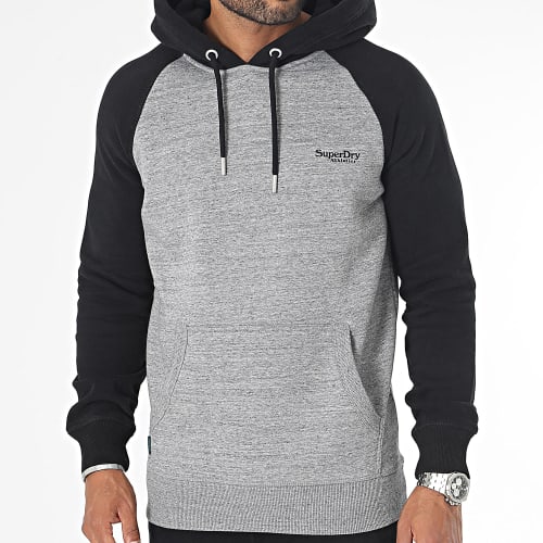 Sweat Capuche Essential Baseball Gris Chiné Noir