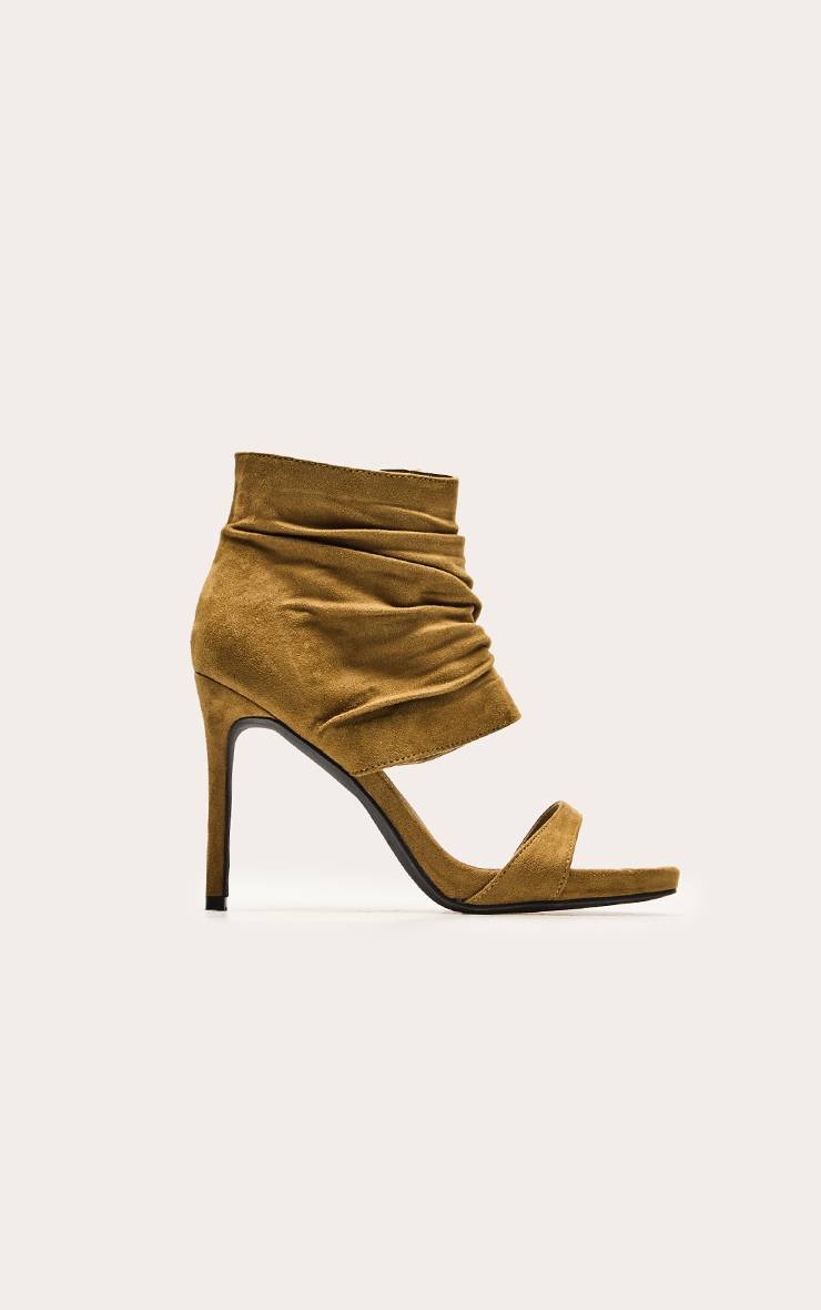 Kaki Sandales À Talons Aiguilles En Synthétique Avec Cheville Froncée