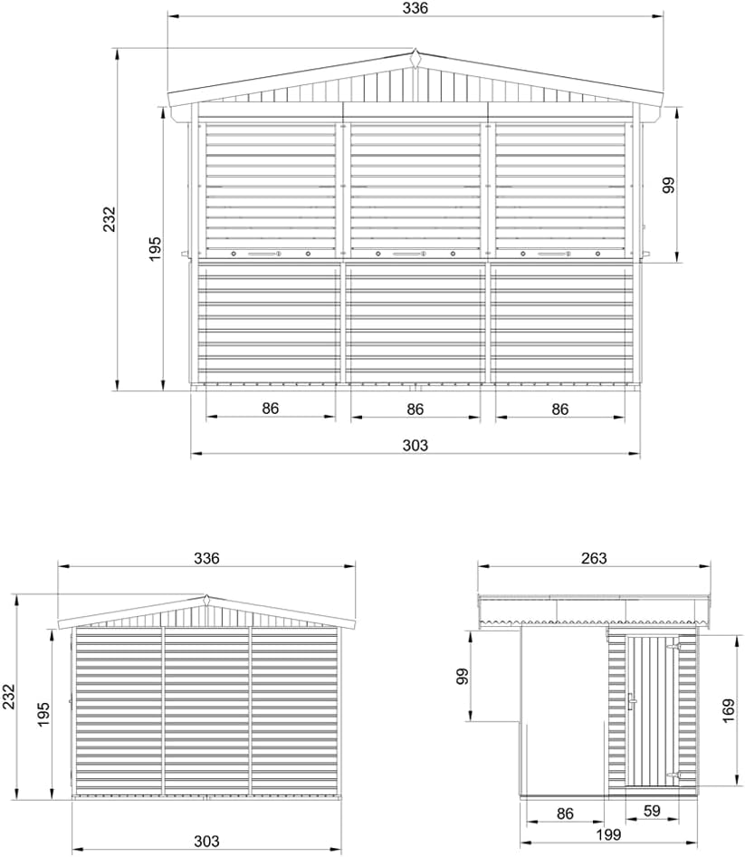 TIMBELA M150BZ Holz Gartenhaus, Marktbude Holz, Qualitäts Schiffslatten Kiefern Fichte Verkaufsstand Holzhaus mit Theke 26 x336 cm/6m², große multifunktionale Garten-Bar Verkaufshütte Verkaufsstände