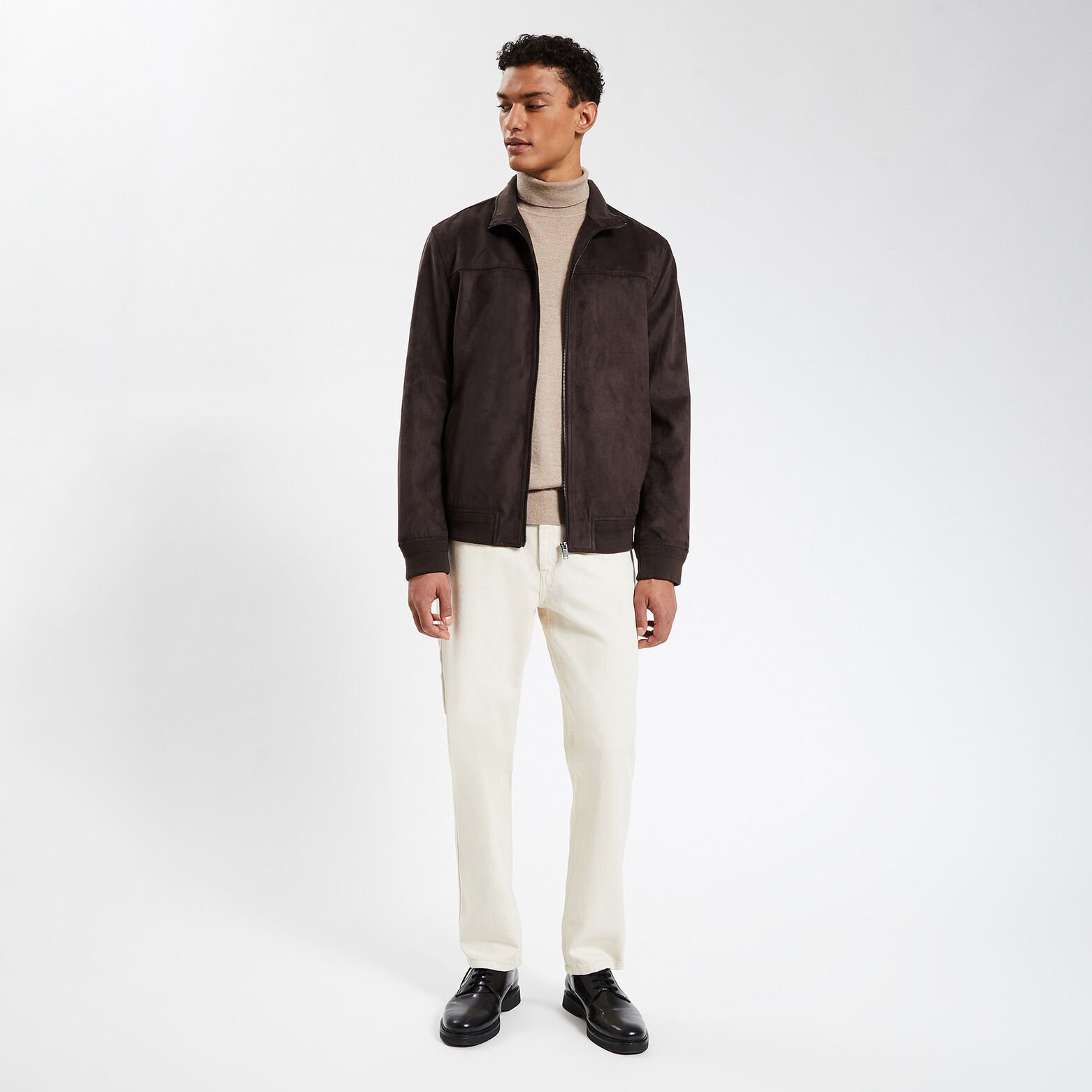 Blouson col montant aspect velours Marron
