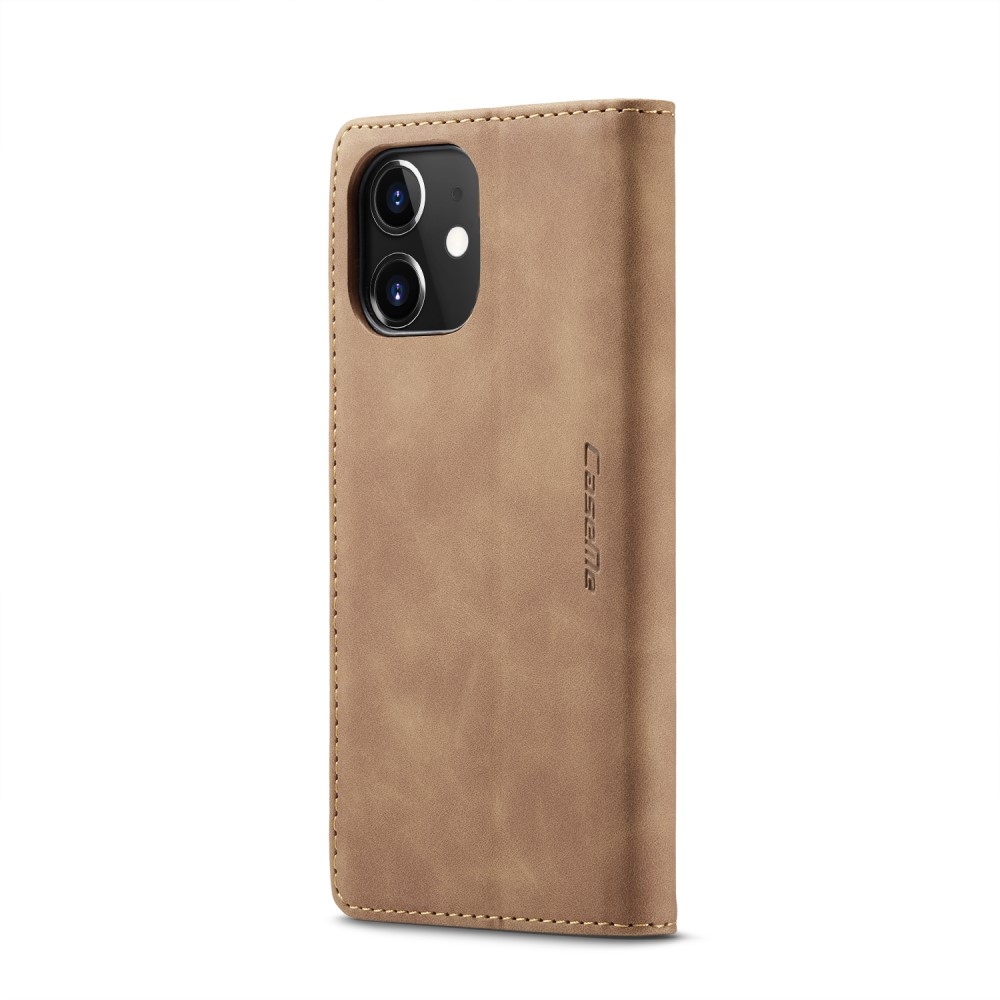 iPhone 12 / iPhone 12 Pro Leder Tasche Flip Wallet Etui mit Kartenfächern - Hellbraun