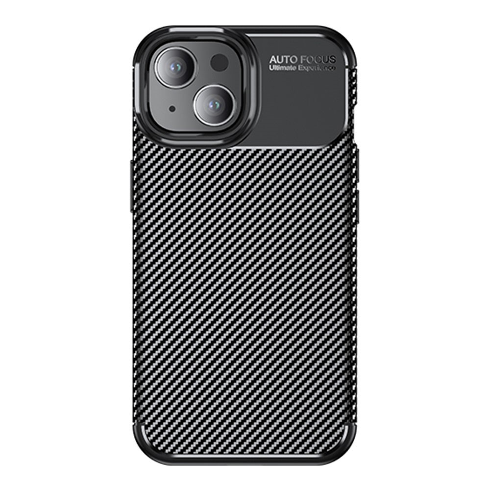 iPhone 15 Gummi Case Schutzhülle mit Air Cushion Fallschutz im Carbon Look - Schwarz