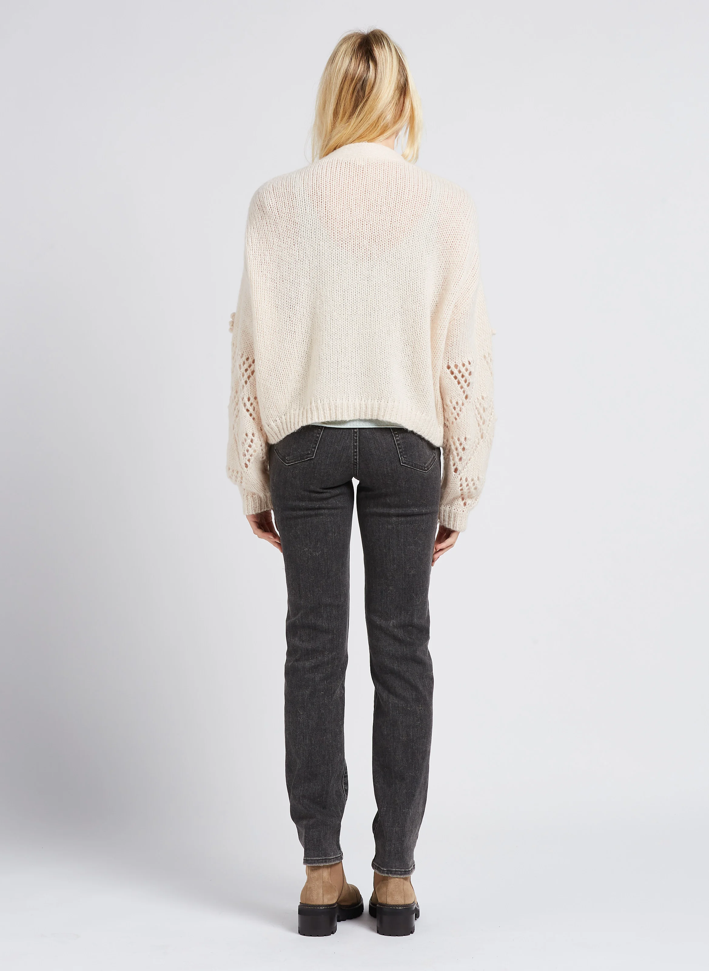 SIRIKA - Gilet ample à décolleté V en laine | Rose