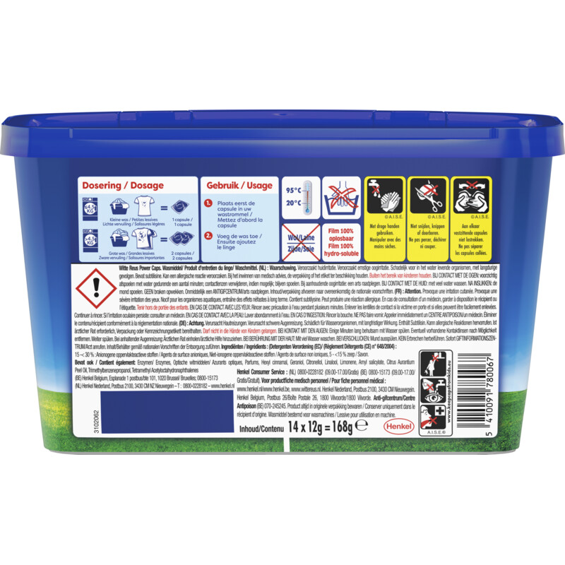 Witte Reus White 3+1 power wasmiddel capsules wit