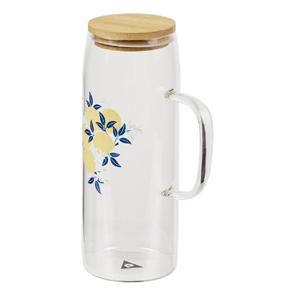 Carafe verre transparent motif citron avec bouchon bambou 1L Ø9xH23cm