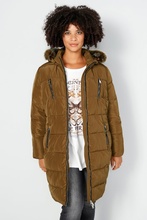 Steppjacke, Kapuze mit Webpelz, Zipper, Langarm