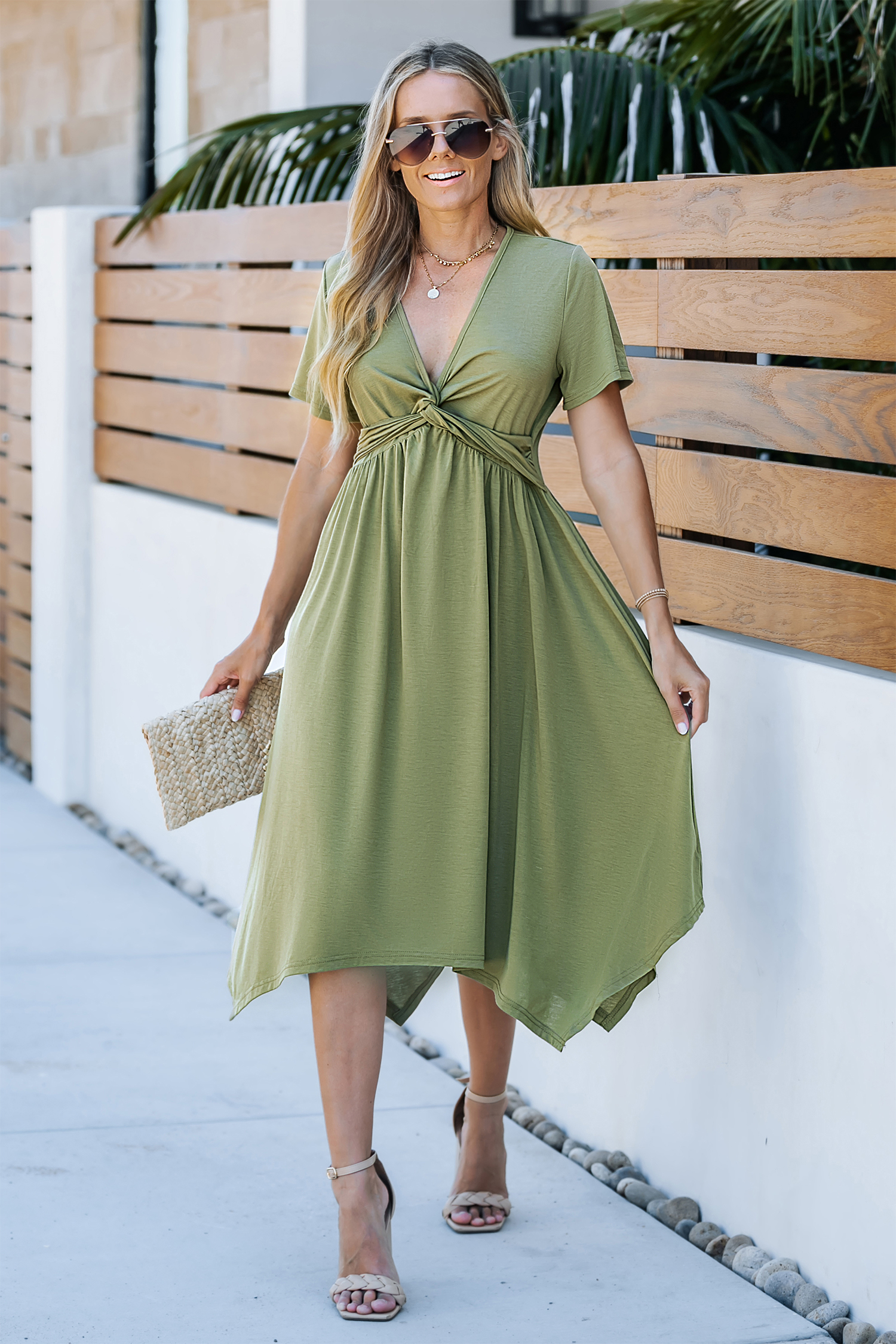 Robe midi torsadée olive
