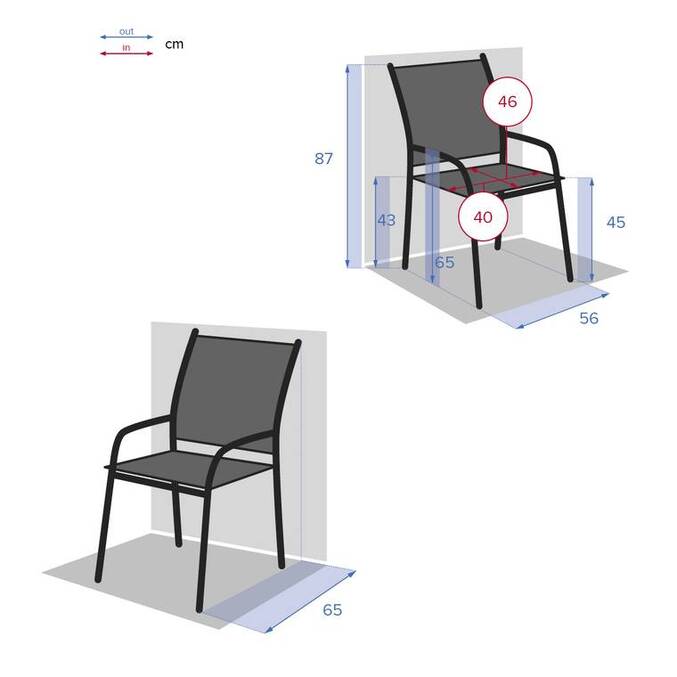 Fauteuil de jardin empilable PIAZZA Anthracite & Graphite
