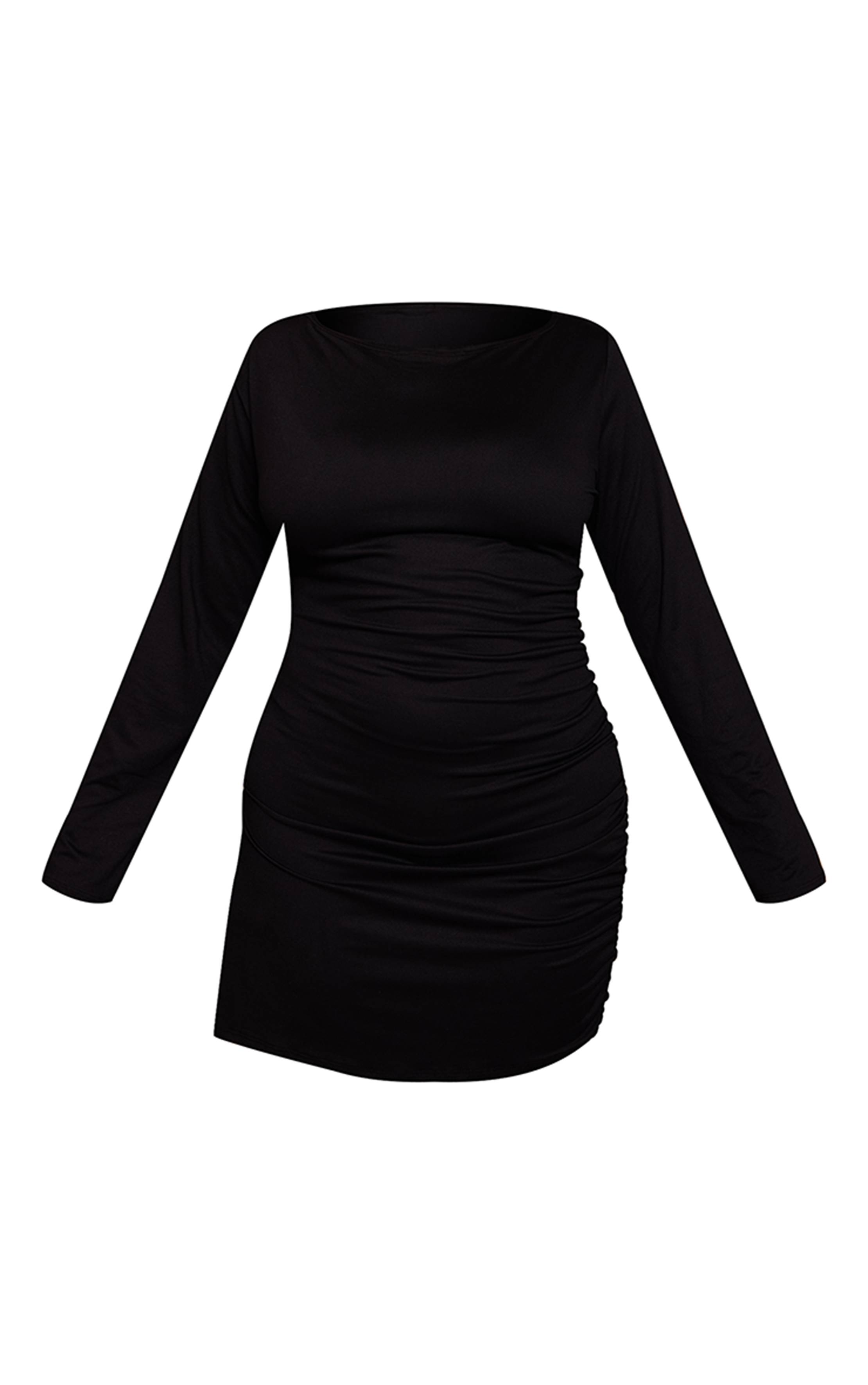 Noir Robe Courte Grande Taille À Encolure Bateau Et Fronces Latérales