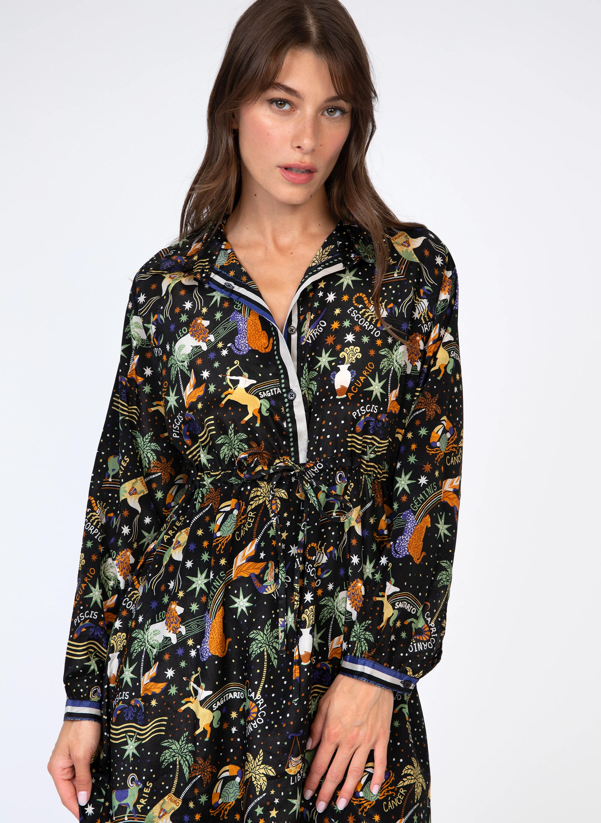 OSALLY - Robe midi col chemise à imprimé léopard | Multicolore