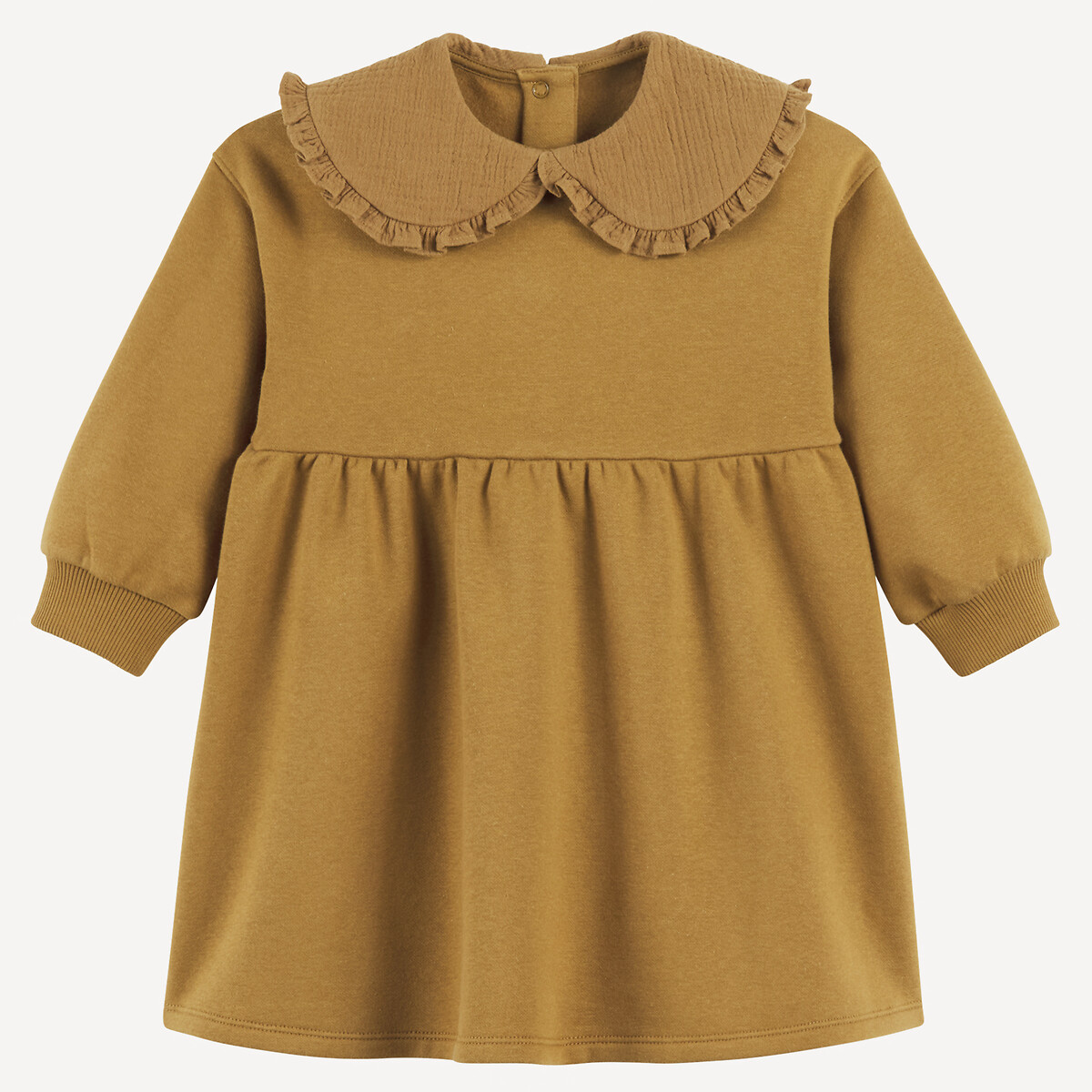 COLEÇÕES LA REDOUTE<br>Vestido de lã com gola Claudine em gaze de algodão