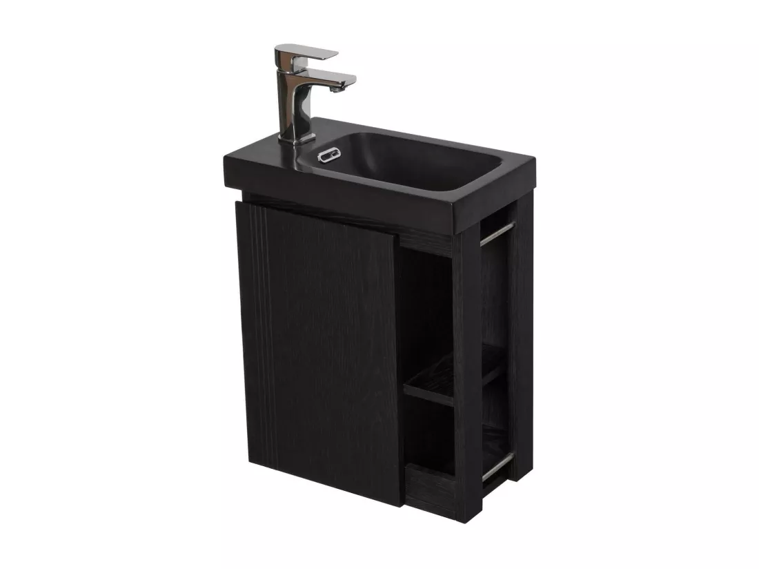 Meuble lave-mains chêne carbone vasque noire