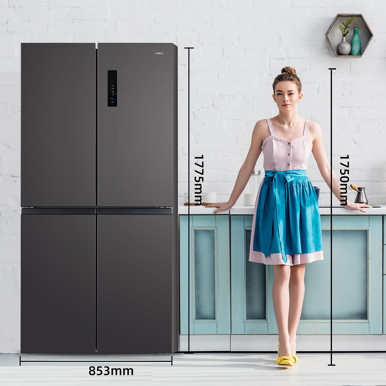 CHIQ CCD503NEIBE Réfrigérateur Américain, Multi-Portes 503 L, Inverter Compressor, No Frost, Multiple Airflow Care, Panneau tactile, Hauteur 177,5 cm,