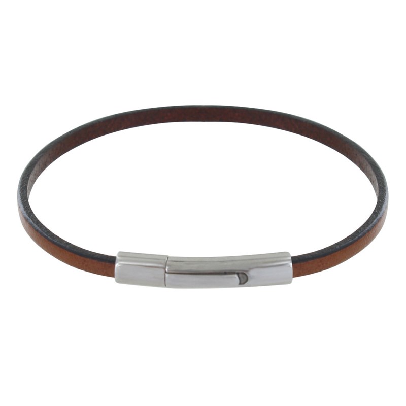 Bracelet Femme Cuir Simple Fermoir Acier Inoxydable - Colors - Marron clair