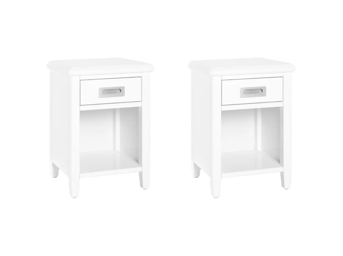 Lot de 2 tables de chevet - 1 tiroir et 1 niche - Pin - Blanc - GUERANDE