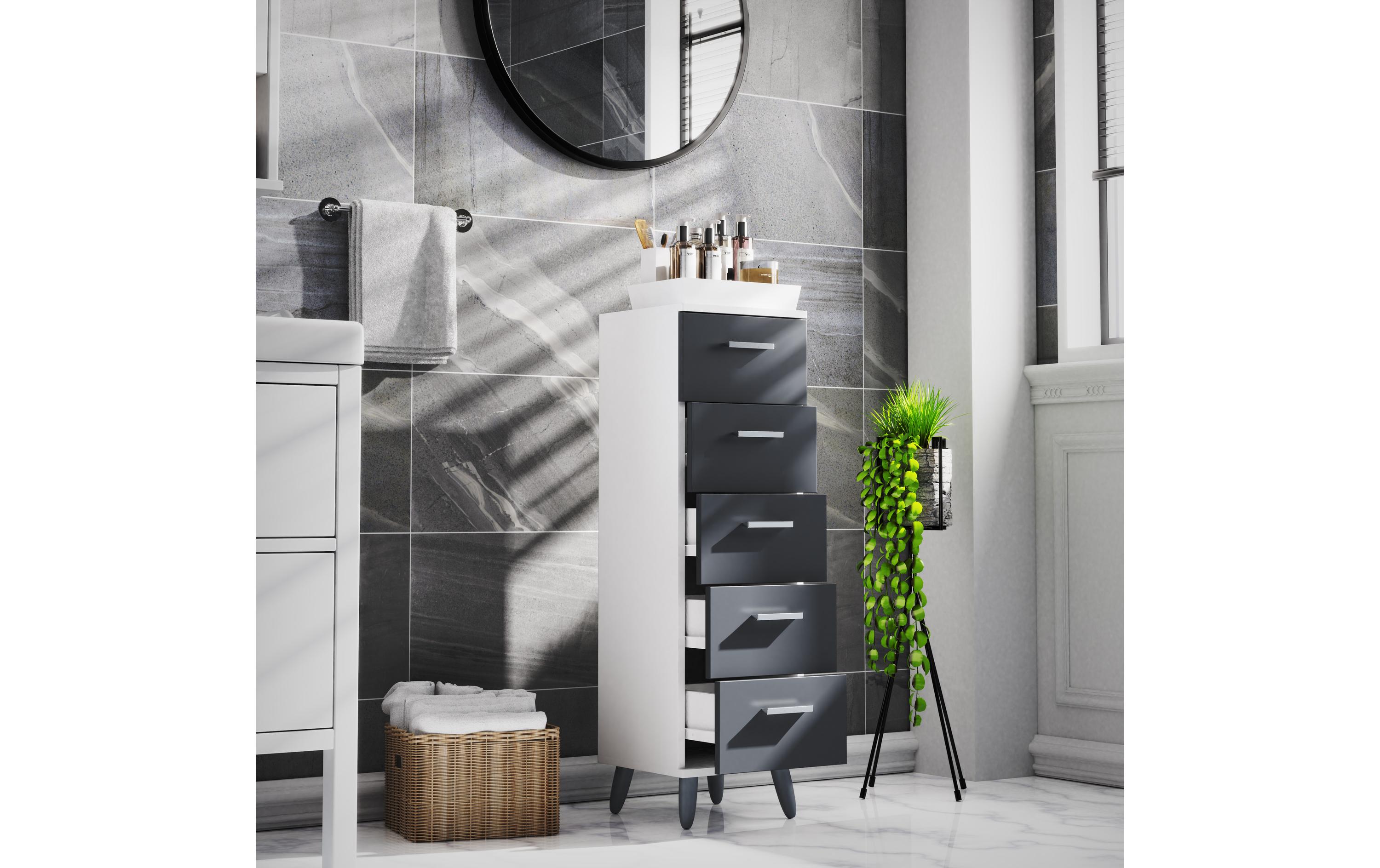 Kommode Landos M 30 x 100 cm, Weiss/Anthrazit<br>Schubladenschrank
