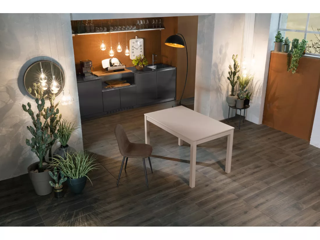 Traffic Table extensible (130/210 x 80 cm) en mélaminé gris tourterelle