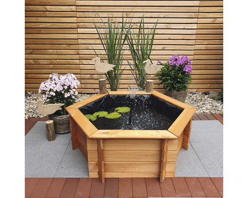 Verhoogde vijver, minivijver, verhoogd bed promadino hexagon 100 cm incl. zonnepomp 122 x 105 x 40 cm
