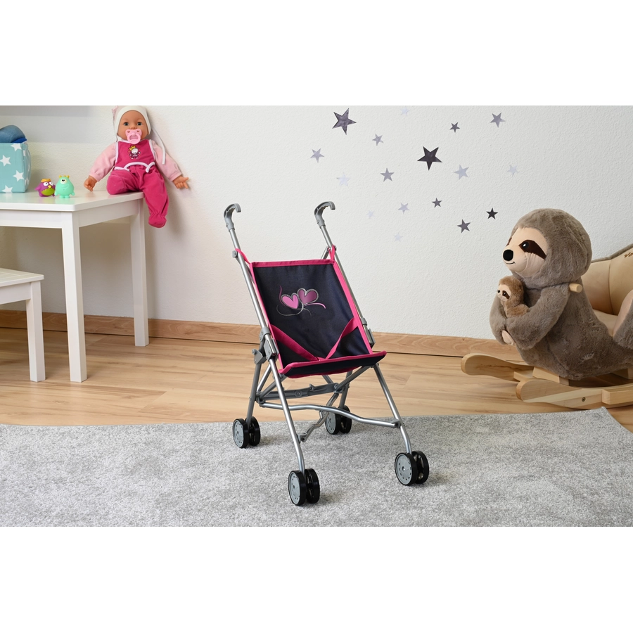 knorr toys® Puppenbuggy Sim - flying hearts bluepink