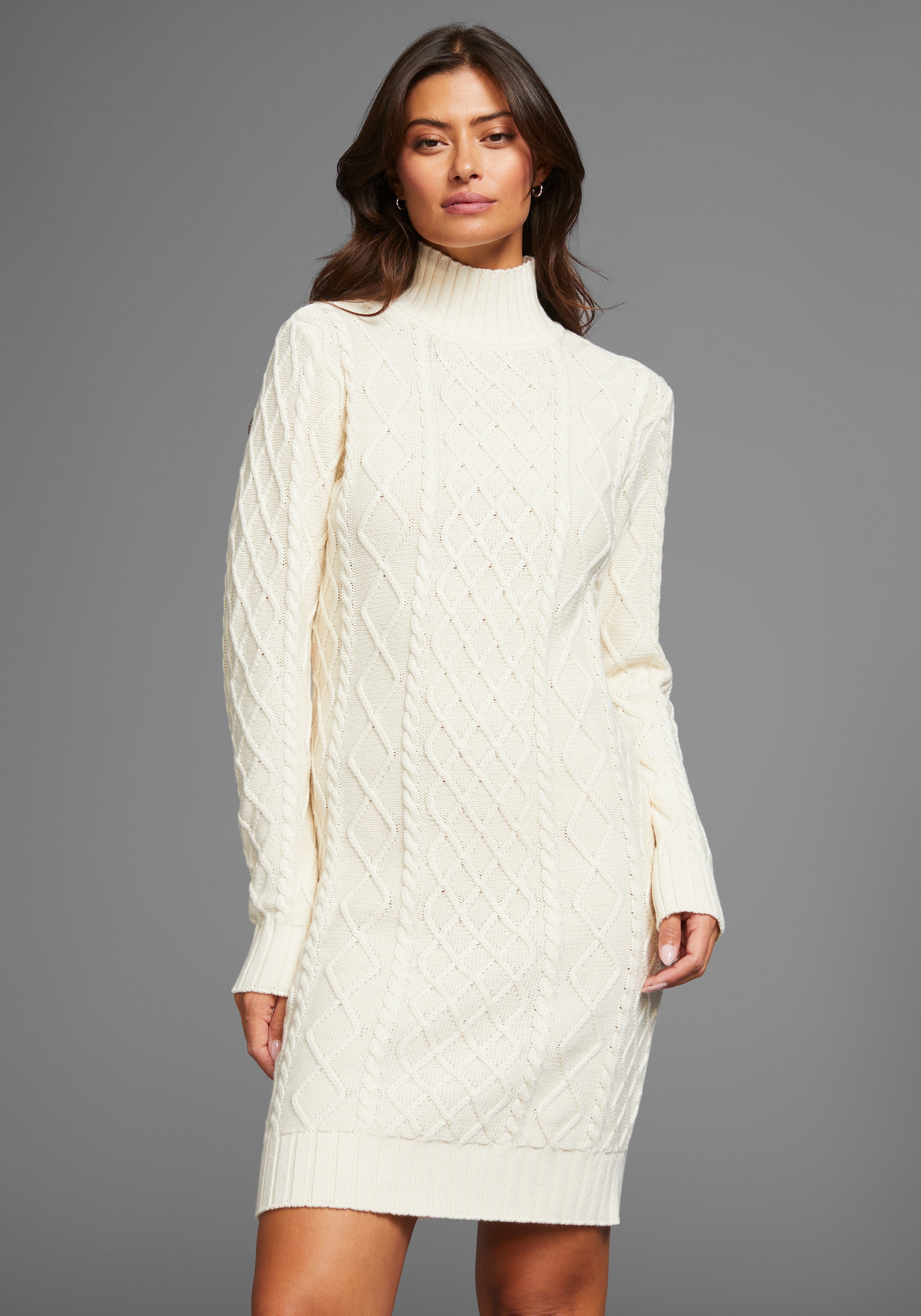 Laura Scott Strickkleid Ohne Taschen mit Zopfstrickmuster und Stehkragen