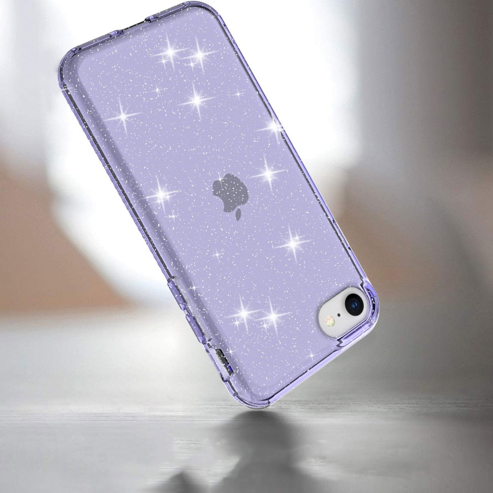 iPhone SE (2022/2020) / 8 / 7 / 6S Gummi Case Schutzhülle im Glitzer Design - Violett / Transparent
