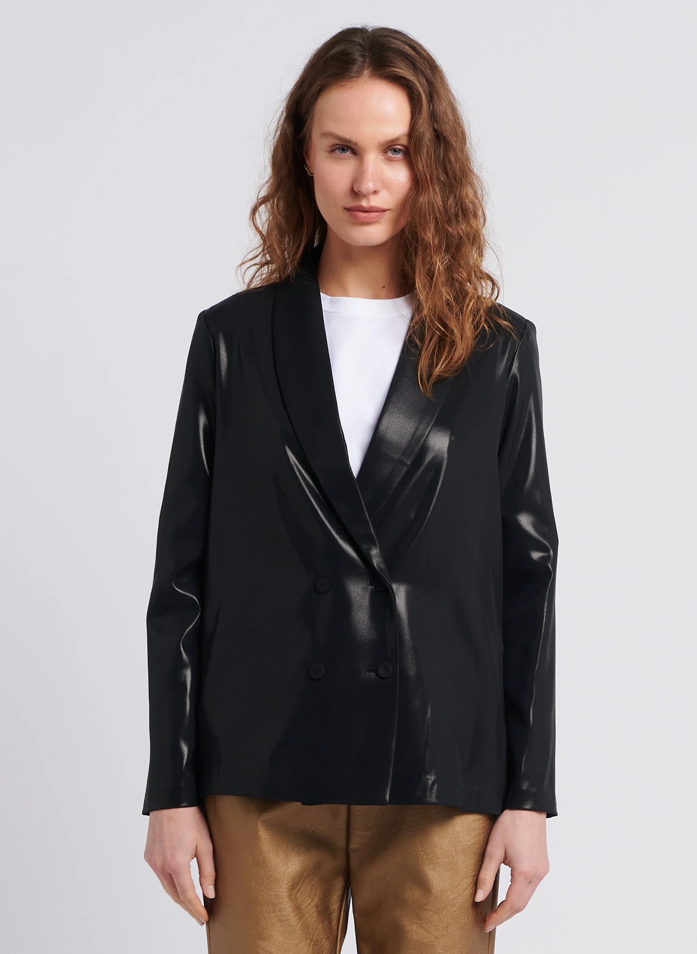 Blazer col tailleur effet satiné | Noir