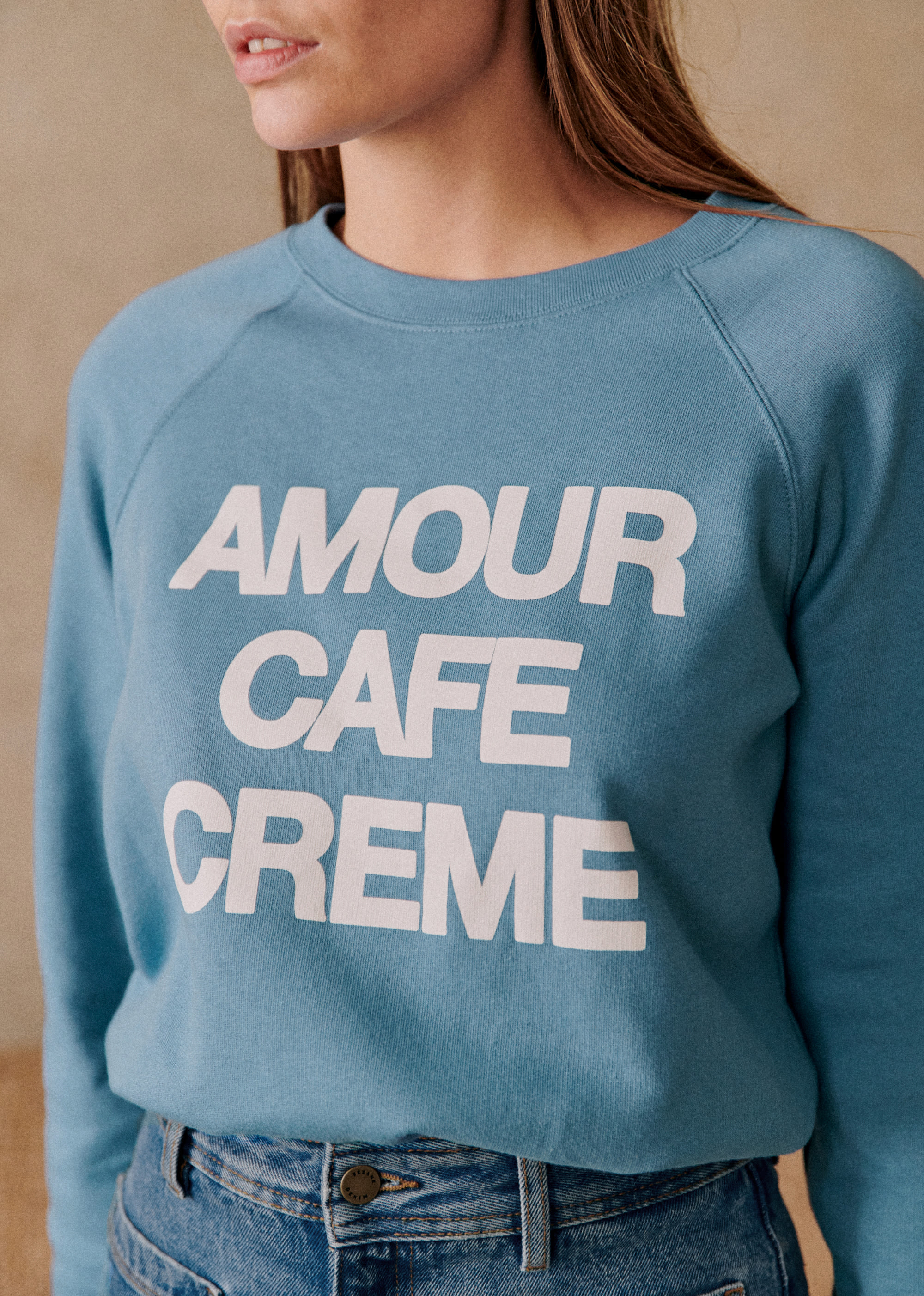Sweat-Shirt Amour Café Crème - Bleu Vintage / Ecru - E-SHOP/SWEATS & MARINIÈRES Sweats 5905747