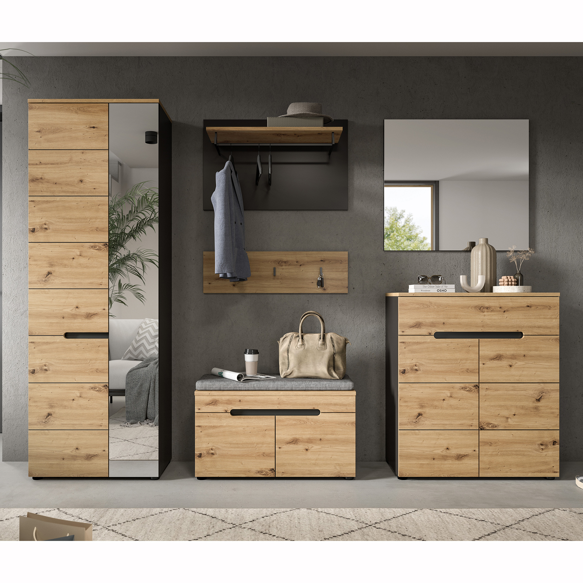 Garderobenschrank - Artisan Eiche - Basalt grau - 65 cm