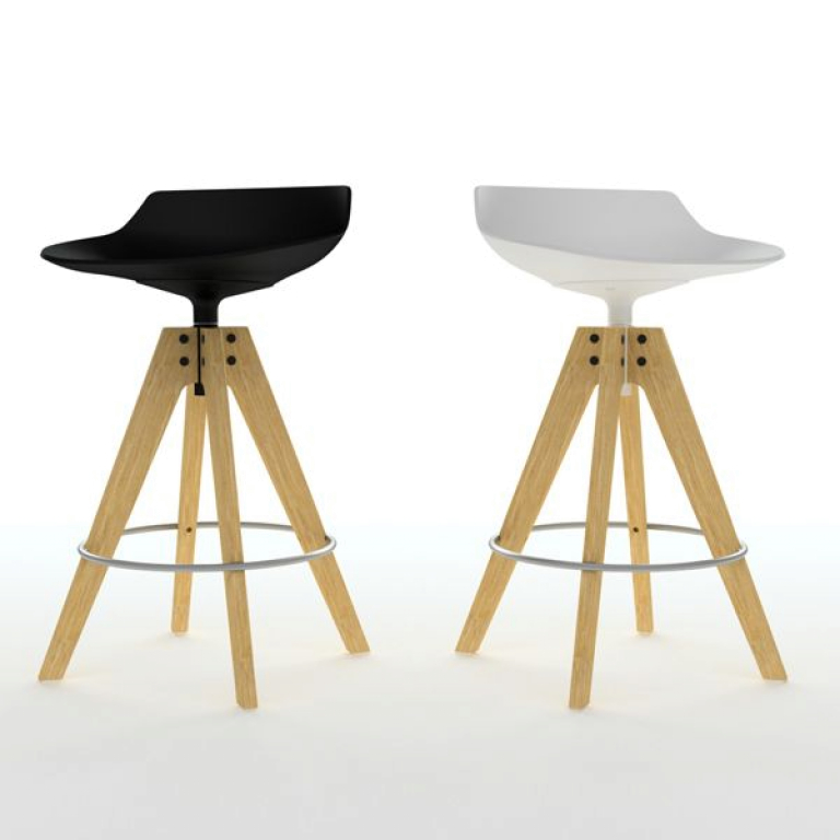 MDF Italia Flow Stool barkruk 65cm met VN naturel eiken onderstel zwart