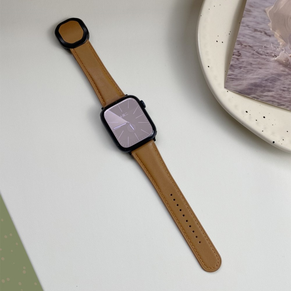 Apple Watch (49/46/45/44 mm) Echtleder Armband mit Magnet-Verschluss (Gelenkumfang: 170-220mm) - Orange / Braun