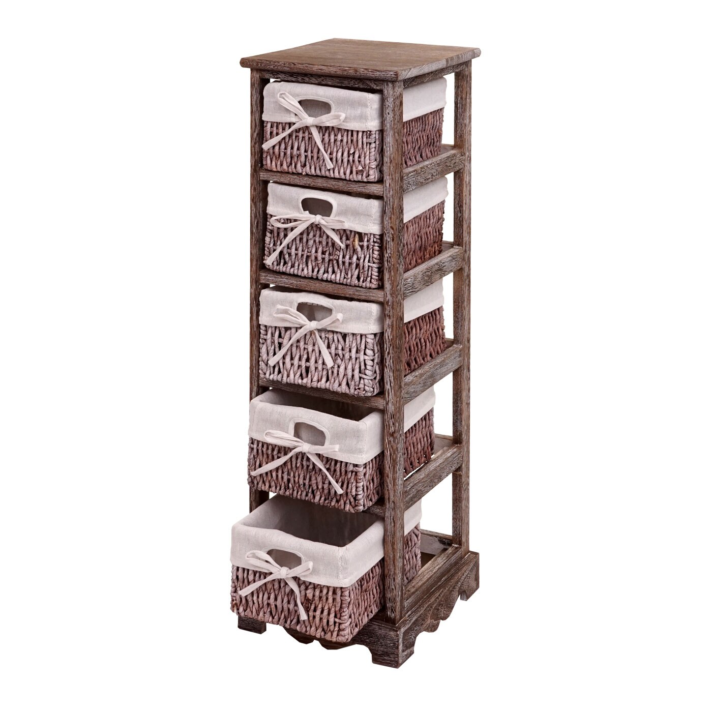 Regal Kommode mit 5 Korbschubladen 90x25x28cm, Shabby-Look, Vintage ~ braun
