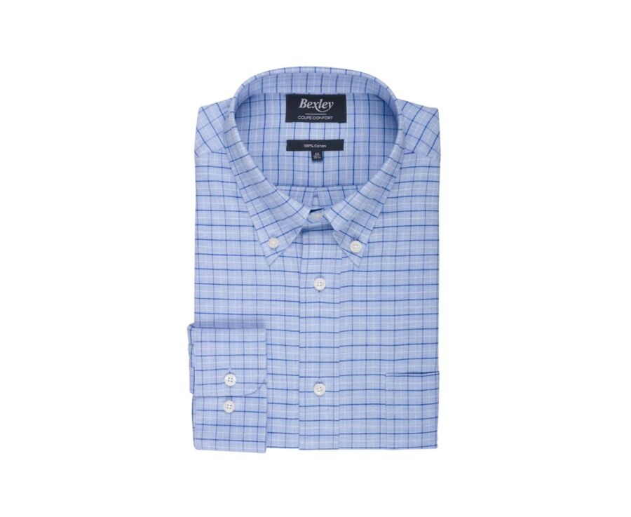 Chemise bleue twill à carreaux - Poche poitrine - BENETTH