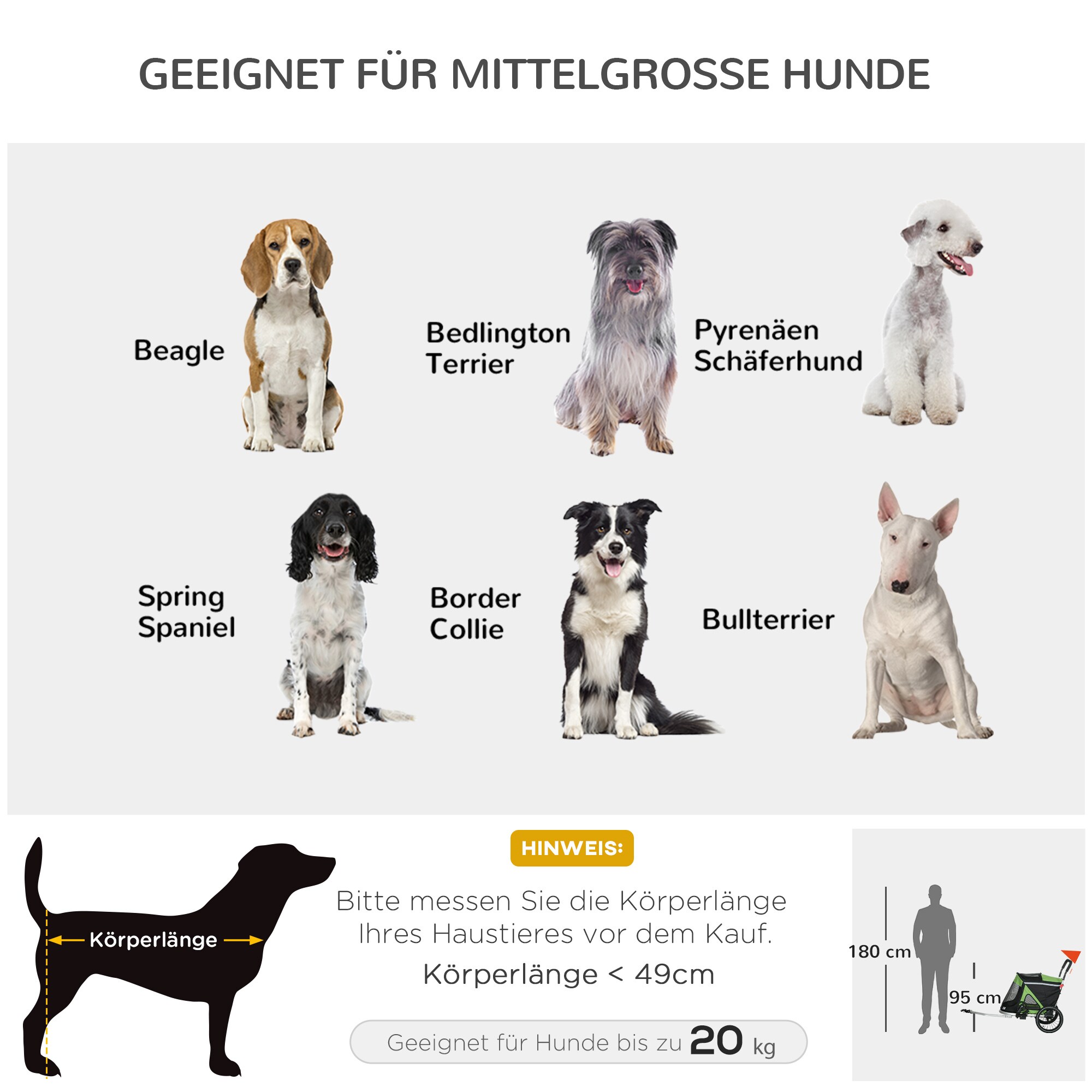 PawHut Hundeanhänger mit Reflektoren grün 150L x 68B x 95H cm