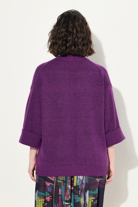 Pullover, Rippeinsätze, Stehkragen, 3/4-Arm