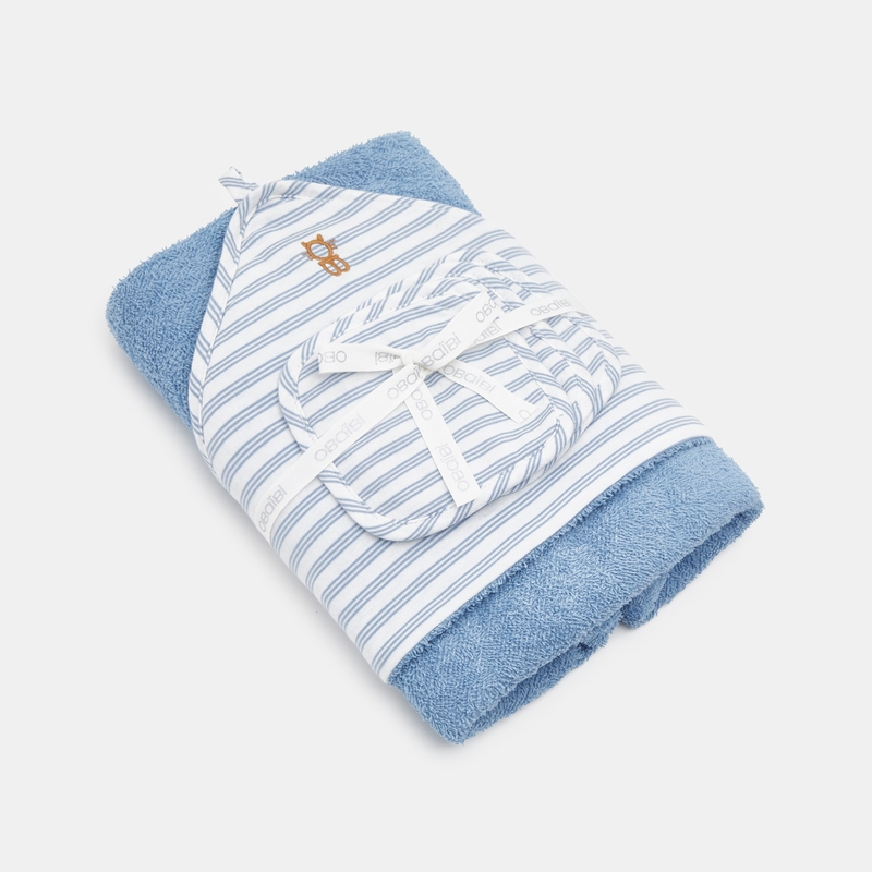 Ensemble cape de bain et carrés rayés bleue naissance