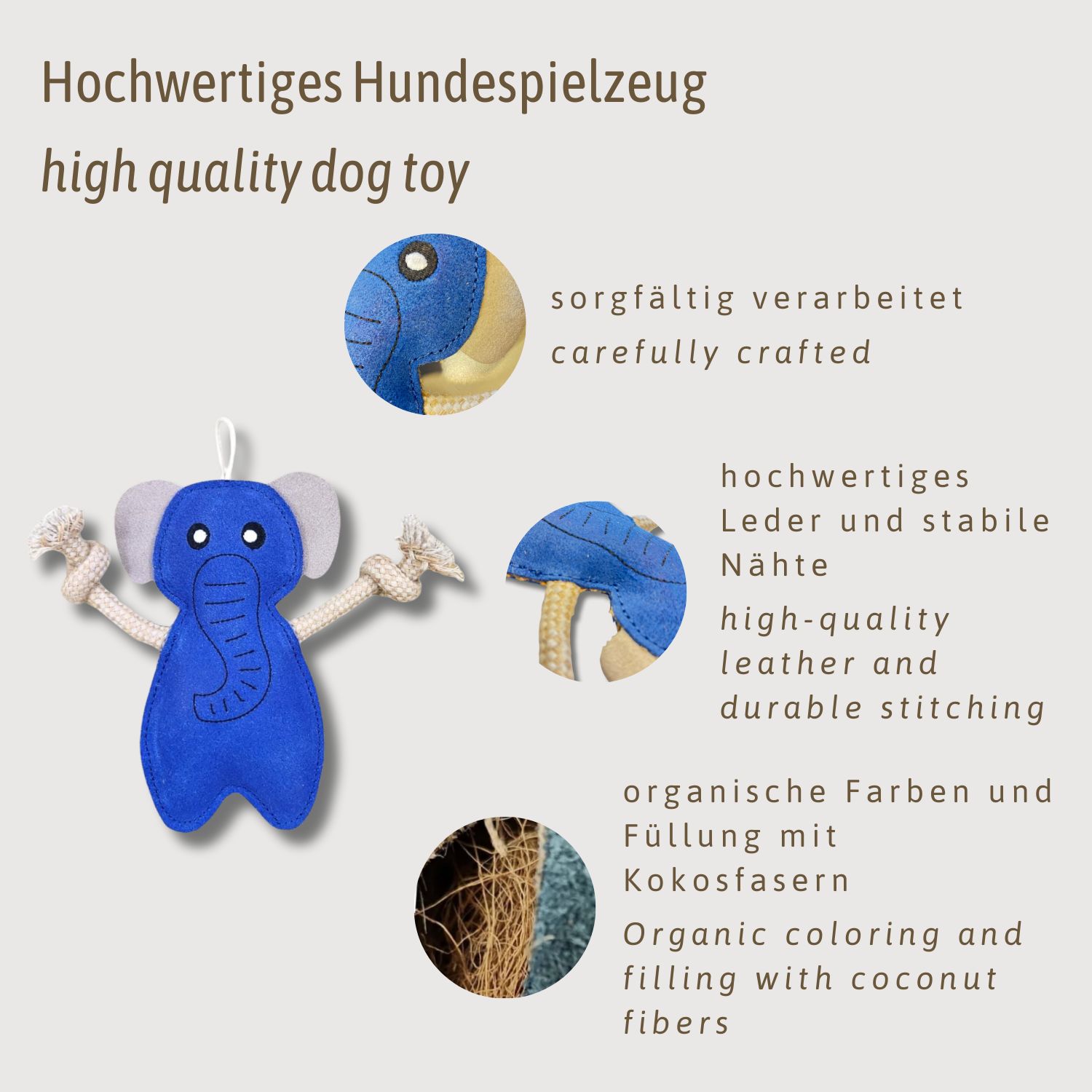 ChronoBalance Spielzeug Elefant aus Leder für Hunde