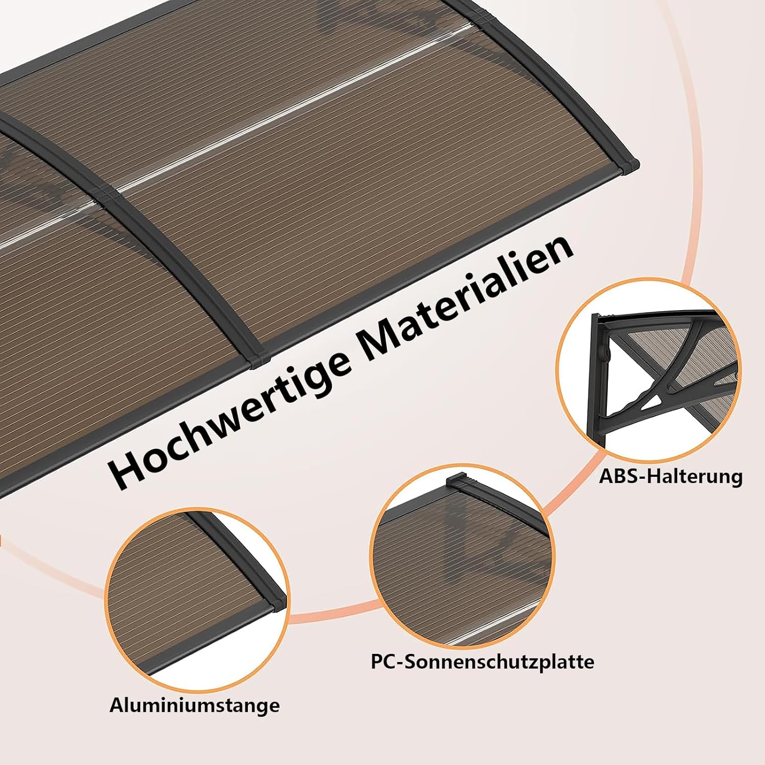Vordach für Haustür 150x100CM Fenstervordach für Türen,Polycarbonat Pultvordach Überdachung für UV-,Regen- und Schneeschutz – Ideal für Veranda, Terrasse und Fenster