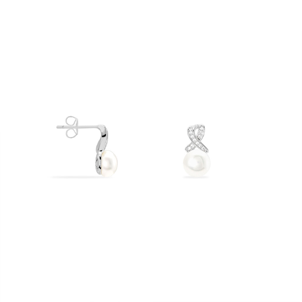 Boucles D'oreilles Pendantes Sathine Argent  Perle De Culture Et Oxyde