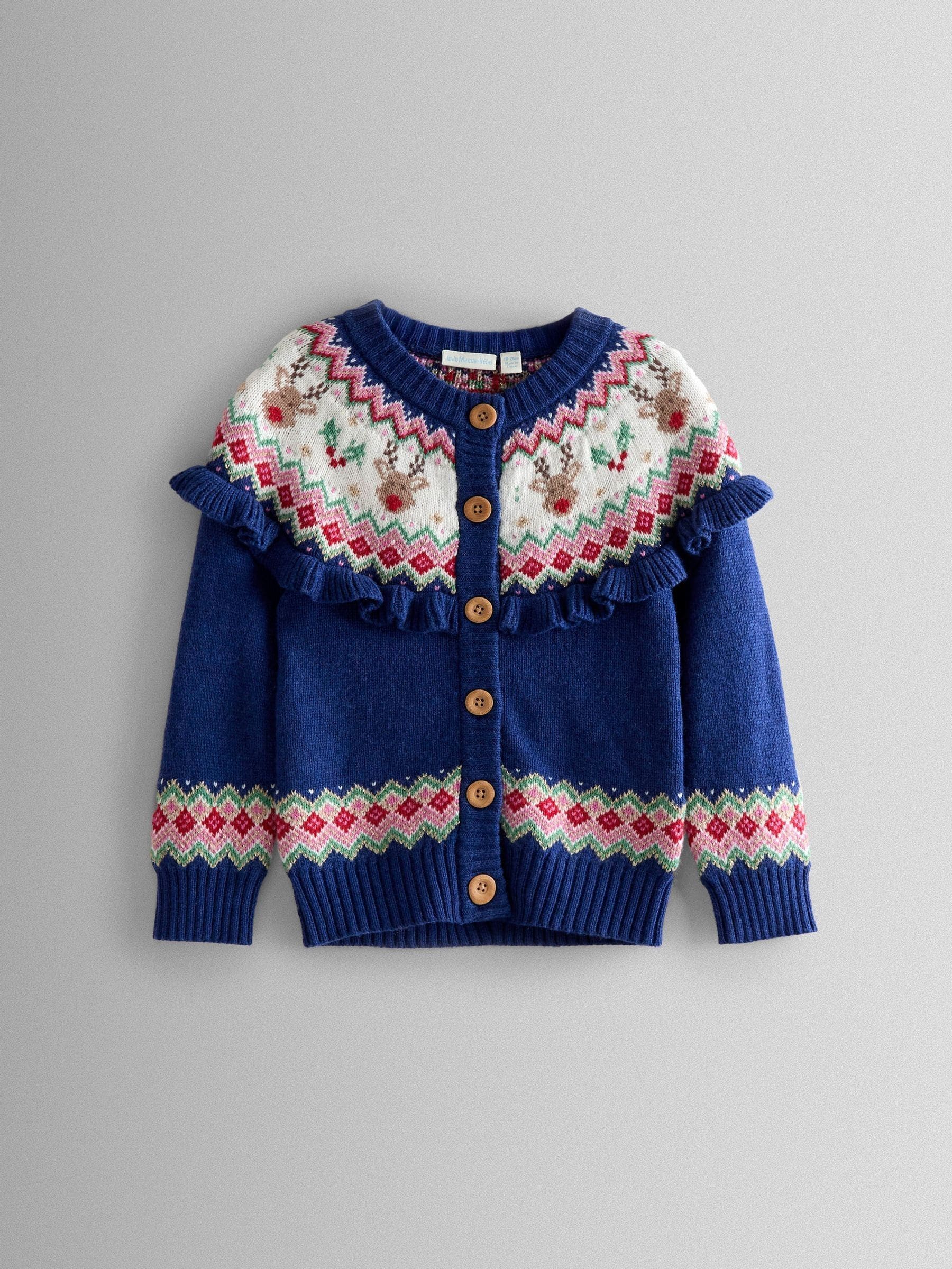 JoJo Maman Bébé - Kerstvest met fairisle en ruches