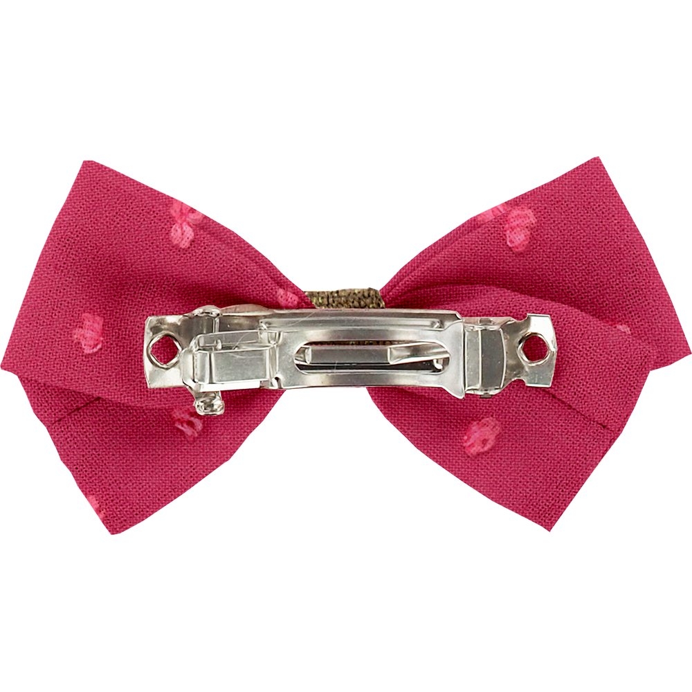 Petite Barrette Double Noeud Croisé Plumetis Rose Fuchsia